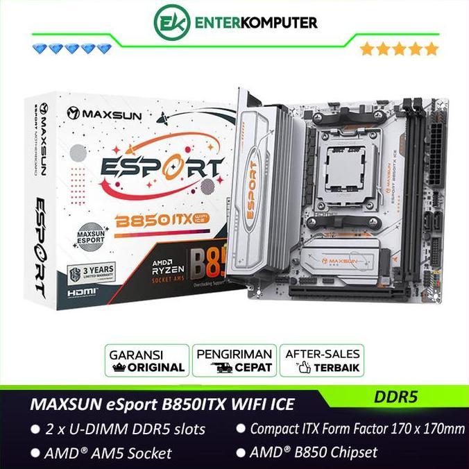 TERBARU - MAXSUN eSport B850ITX WIFI ICE (AM5, AMD B850, DDR5, USB3.2 Type-C, SATA3)