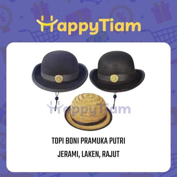 TOPI BONI PRAMUKA SEKOLAH PUTRI LAKEN RAJUT ROTAN ~ TOPI PEREMPUAN CAPLIN + TALI SD SMP SMA Coklat