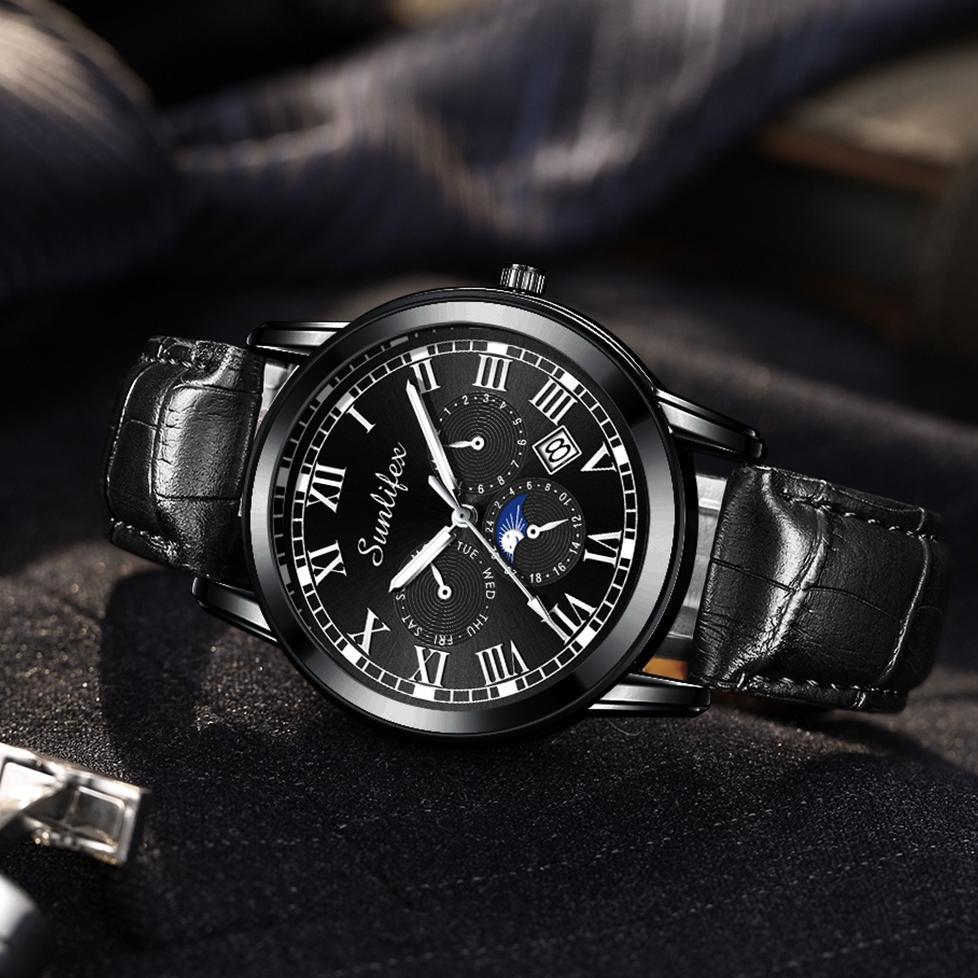 TERLARIS Sunlifex Jam Tangan Pria 7003 Kalender Kuarsa Santai Bisnis Tali Kulit Jam Tangan Cowok