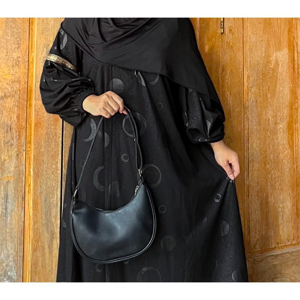 New Abaya Shiva/Abaya Embos Lengan Balon Temboro Wolfis Hitam Full Motif Gamis Muslim Wanita