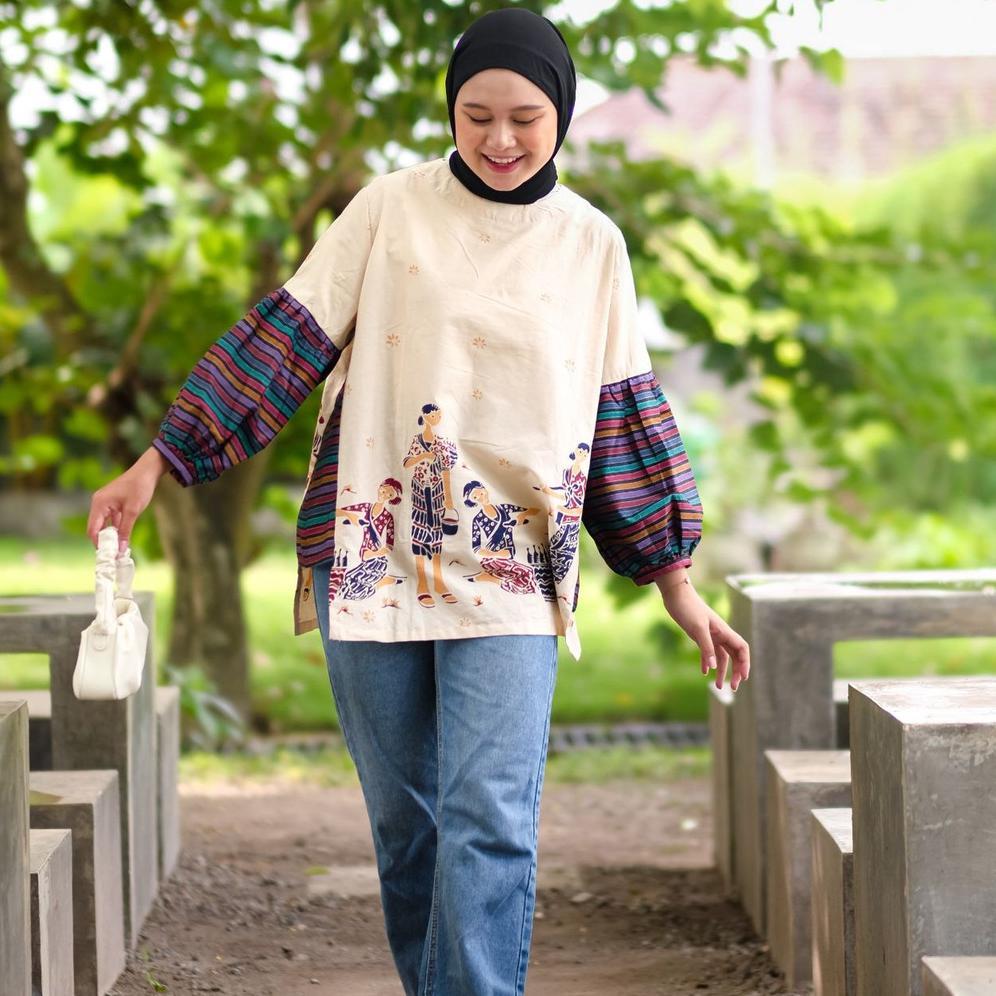 Bergaransi Javainbatik - Top Gendhis Lurik - Atasan Wanita - Batik Kerja - Batik Modern Wanita