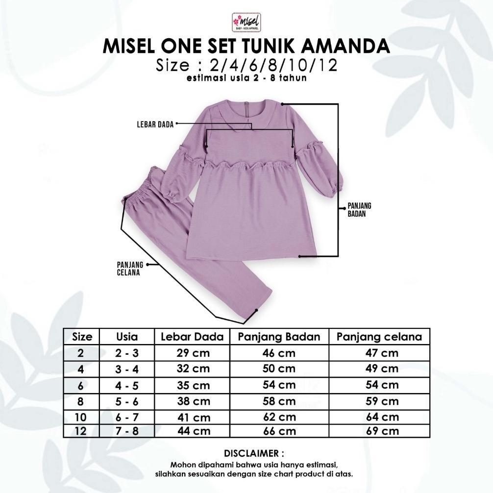 PRODUK TERBARU Misel Setelan Tunik Anak Perempuan / One Set Tunik Muslim Amanda Usia 2-8 Tahun