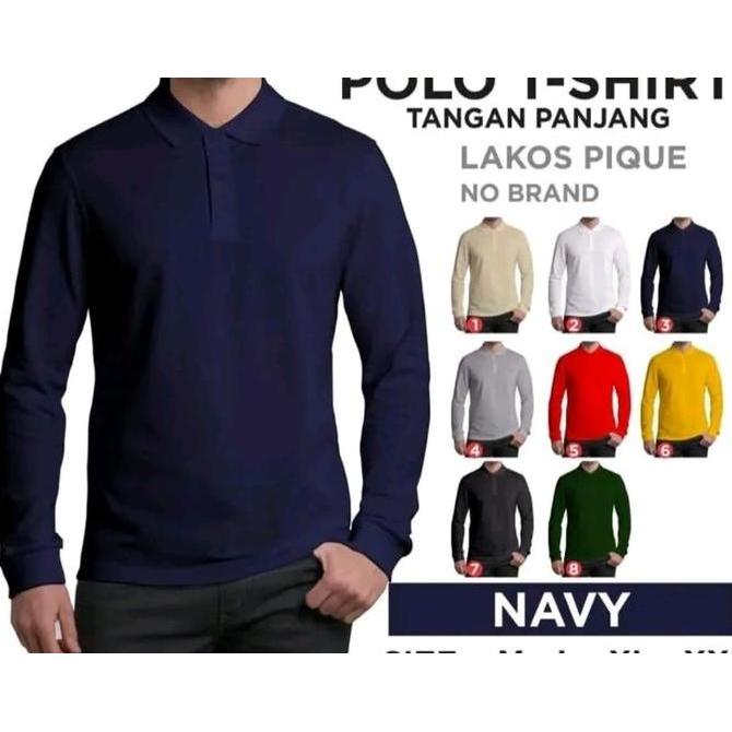 DR332 - Kaos Polo T-Shirt Pria & Wanita Lengan Panjang Navy