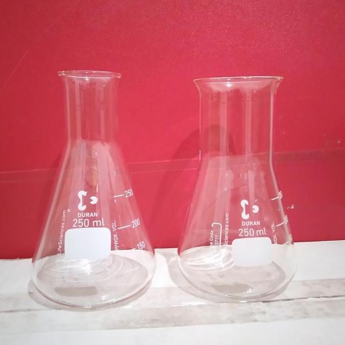 Erlenmeyer 250ml Wide Neck Duran. Erlenmeyer 250 ml Mulut Besar Duran.