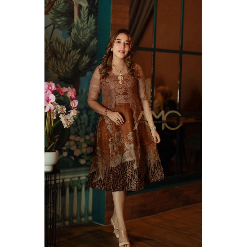 TERBARU Theresia - Dres Batik Wanita // Dres Batik Mix Brokat// Dres Batik Pesta Wanita By AMC // Dr