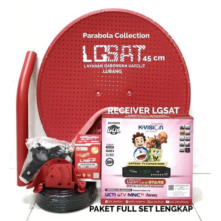 TERLARIS PARABOLA MINI LGSAT MERAH LUBANG 45 CM LENGKAP + 1 PCS RECEIVER LGSAT