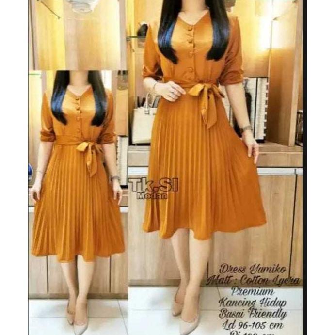 BEST DEALS (MURAH) Dress Midi Wanita Terbaru / Dress Plisket Cotton Premium Combi / Dress Korea