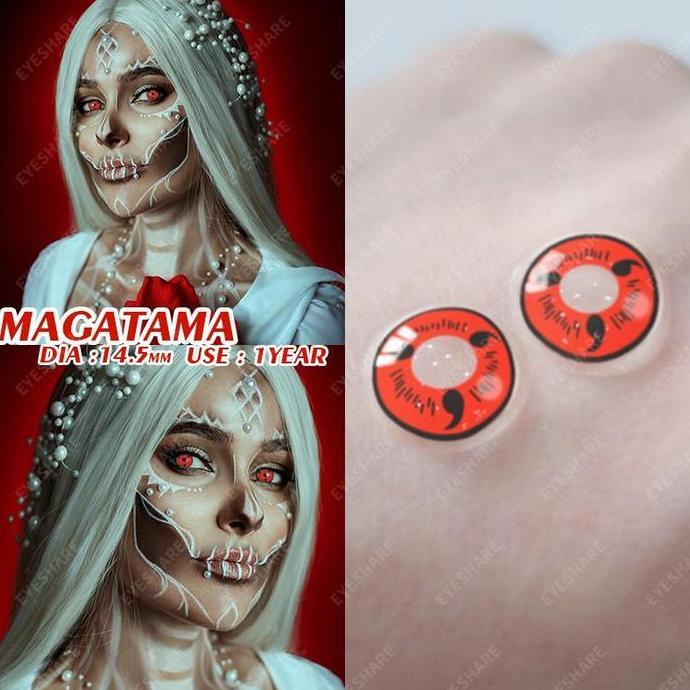 Cod,Bisa- [Cosplay Softlens] Mata Sharingan Naruto Lensa Merah 14.5Mm | Yearly Use | Sasuke & Kakash