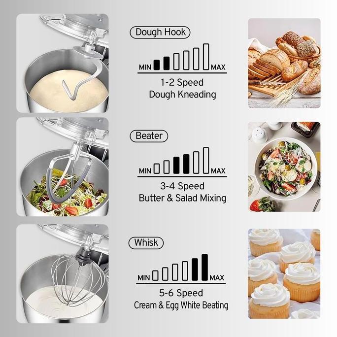 Joil Stand Mixer 7 Liter dengan Timer Off 6 Speed Mangkuk Stainless Steel Lengkap dengan 3 Alat Peng