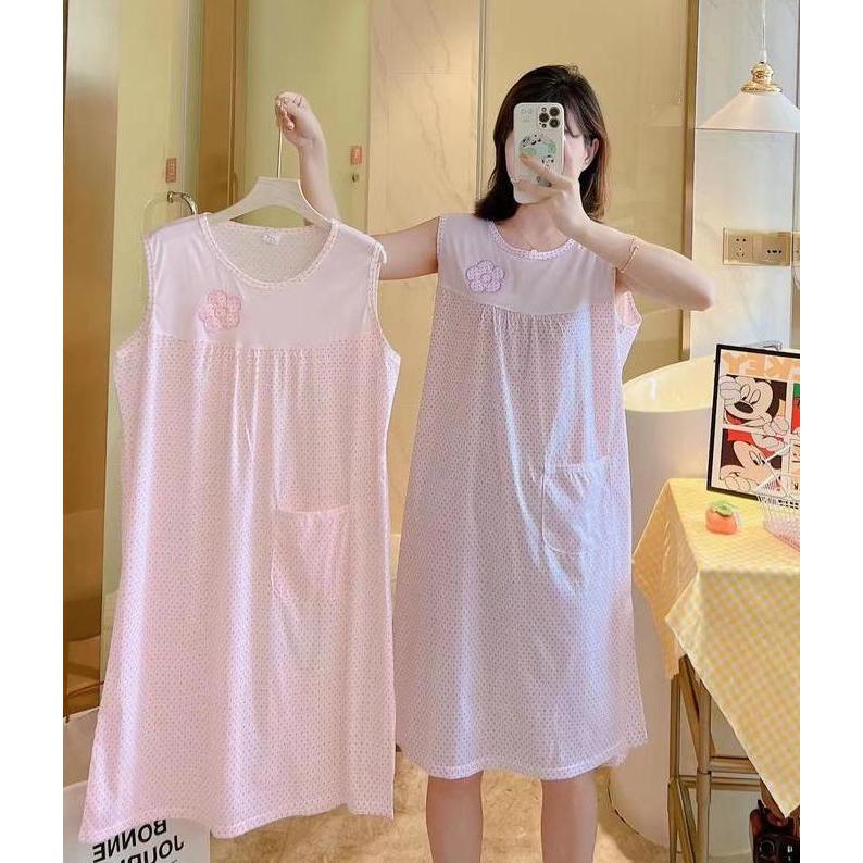 Baju Daster Wanita Tanpa Lengan Baju Tidur Lengan Pendek Remaja Cewek AS