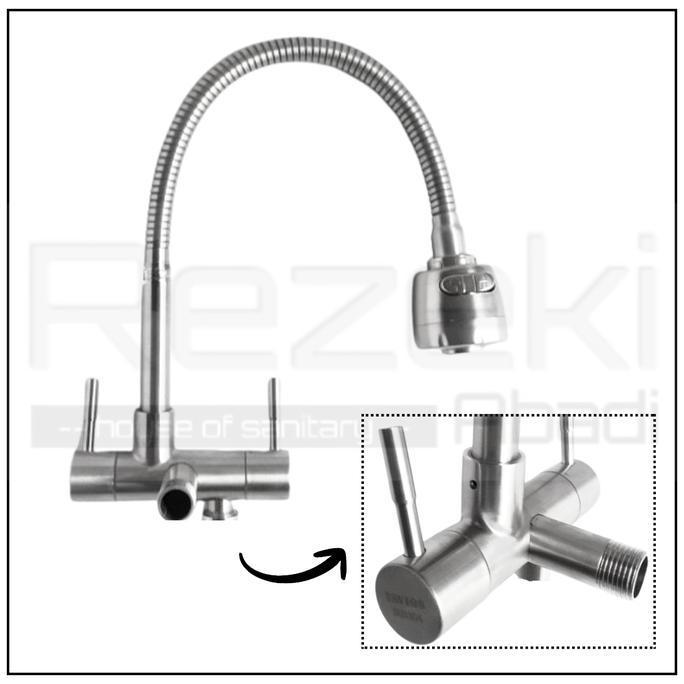 Guidato- Kran Angsa Cabang 2 Sus304 / Kran Cuci Piring / Kran Filter Air / Pipa Fleksibel
