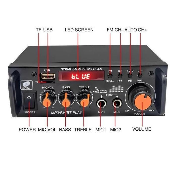 Grosir Promo Amplifier Bluetooth Fleco Bt-296 - 2 Channel 300W+300W | Bisa Angkat Speaker 12 Inch, U
