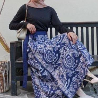 SALE Rok lilit batik cap klok indigo bahan katun SALE