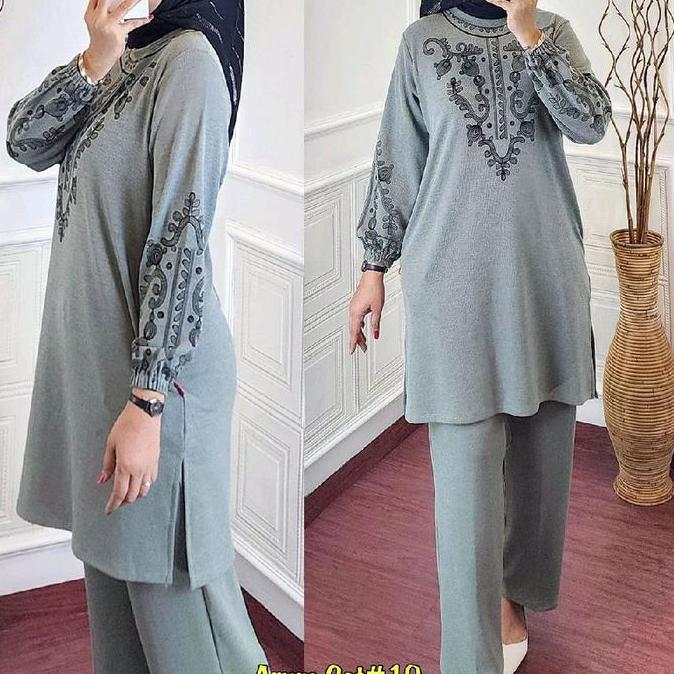 KEKINIAN ARUM SET BY MARSELLA / LD120 / Set tunik knit tebal + celana kulot / set wanita kekinian / 