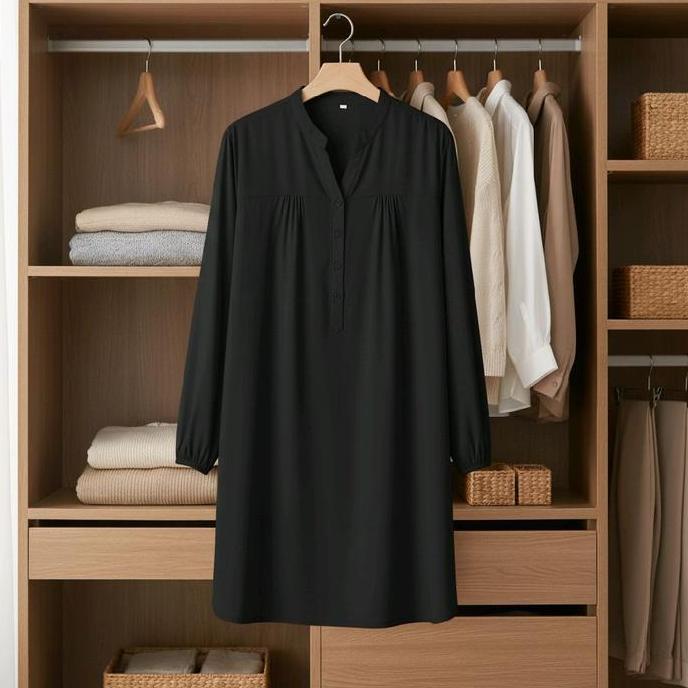 KEKINIAN Tunik Wanita Lengan Panjang Katun Viscose Hijau Botol Size L-6L Nyaman Busui Friendly Tunik