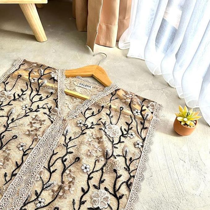 DISKON Delova Wardrobe - GARDENIA VEST Brukat Bordir Premium Brokat Tile Rompi Garden Renda Tille Ga