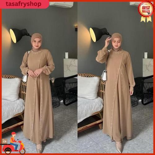 Natasya Dress Best Seller Fashion Muslim Inner + Dress Gamis Model Terbaru Simpel Kekinian Ready Sto