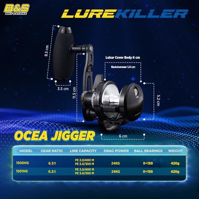 NEW Lurekiller OCEA JIGGER Reel Pancing OH 1500HG/1501HG 24Kg Reel Pancing Jigging Overhead Plat Bes