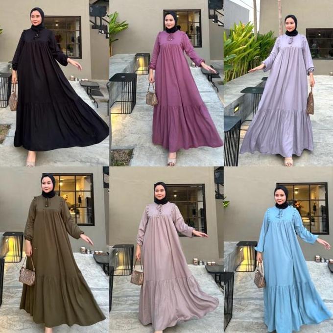 HEMAT LUAR BIASA Siena Dress Cantik Lya.id busui friendly Bahan Rayon Twill bahan adem Nyaman Gamis 