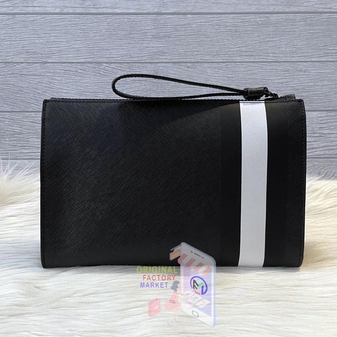 Clutch Pria Tas Bally Men Skid Pouch Coated Canvas Clutch Bag In Black..