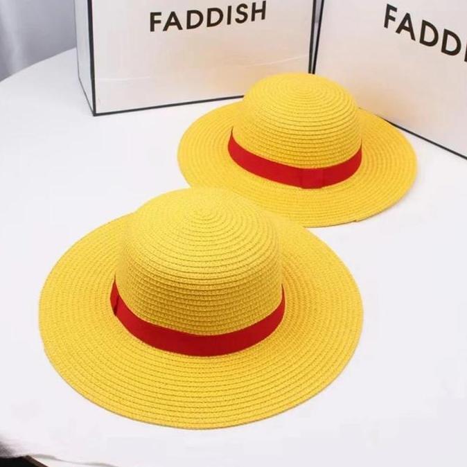 Topi Pria 31/35Cm Straw Hat Topi Jerami Dewasa Luffy One Piece Topi Jerami Luffy Topi Jerami  Luffy 