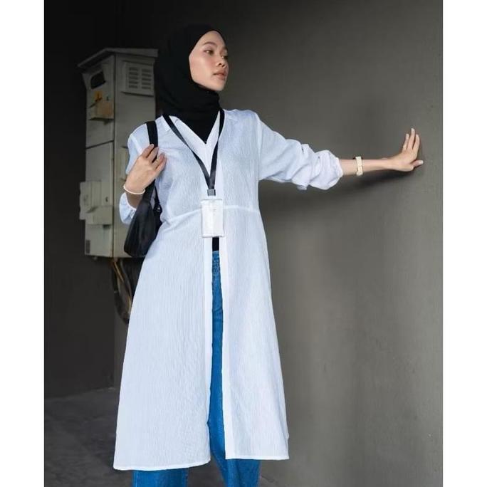 BEST SELLER  Ayana Tunik Outer Atasan Wanita Polos Kerah Kemeja Kerut Belakang Kancing Aktif Lengan 