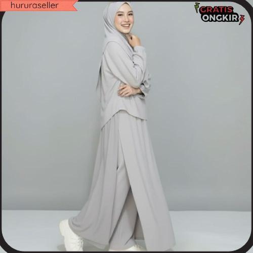 One Set 3In1 ( Gamis Celana Hijab) - Gamis Stelan Kekinian - Gamis Stelan Modis - Stelan Baju Olahra