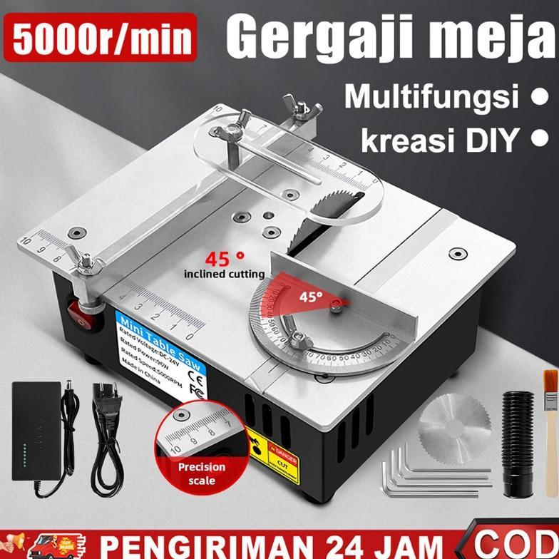 Convenyy Table Saw Mini Diy 7 Kecepatan Gergaji Meja Meja Gergaji Kayu Multifungsi 5000Rpm Rumah Tan
