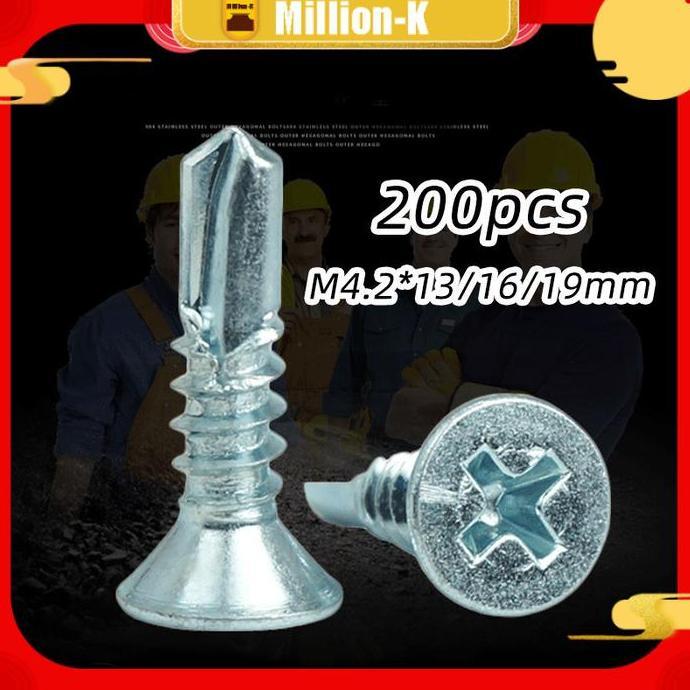 GHIFLY 200Pcs M4.2 Sekrup Bor Sendiri Dengan Kawat Ekor Merpati / Sekrup Roofing / Baut Atap PROTOK