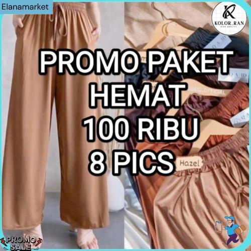 Paket Hemat 8 Pcs Celana Kulot Uniqlo Wanita Bahan Hyget Super Premium Tali Serut Langsung Diproses