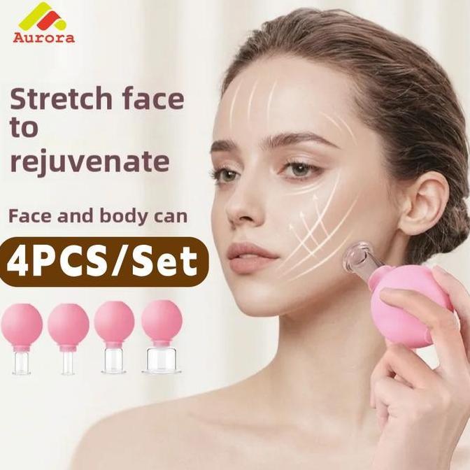 MEMATRI 4PCS/Set Facial Cupping Cup Bekam Wajah Kaca Vakum untuk Lifting Kulit Wajah Perawatan Skinc
