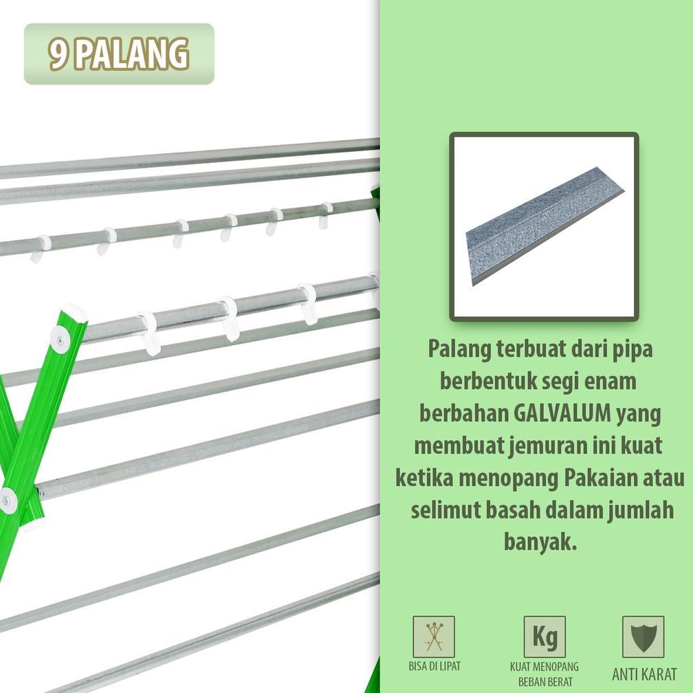 WIRYAASIHMALL KB JEMURAN PAKAIAN BAJU RAK HANDUK JEMURAN BESAR ALUMINIUM GALVALUM KOKOH 9 PALANG PRE
