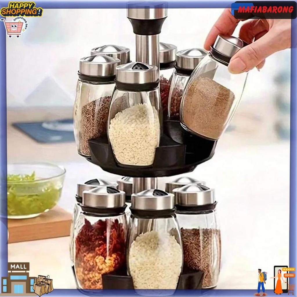 Rempah Bumbu Set Tempat Botol Bumbu 7In1 Rak Bumbu Putar Wadah Bumbu Toples Tempat Bumbu Dapur Tempa