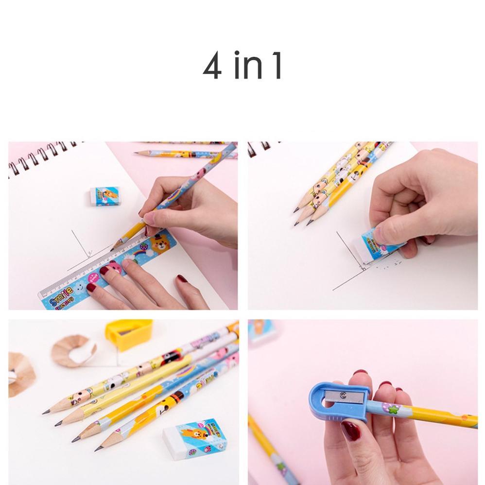 NEW HOPTECH Set Alat Tulis Cocok Untuk Tempat Pensil Buku Tulis Kartun Pengserut Penghapus Penggaris