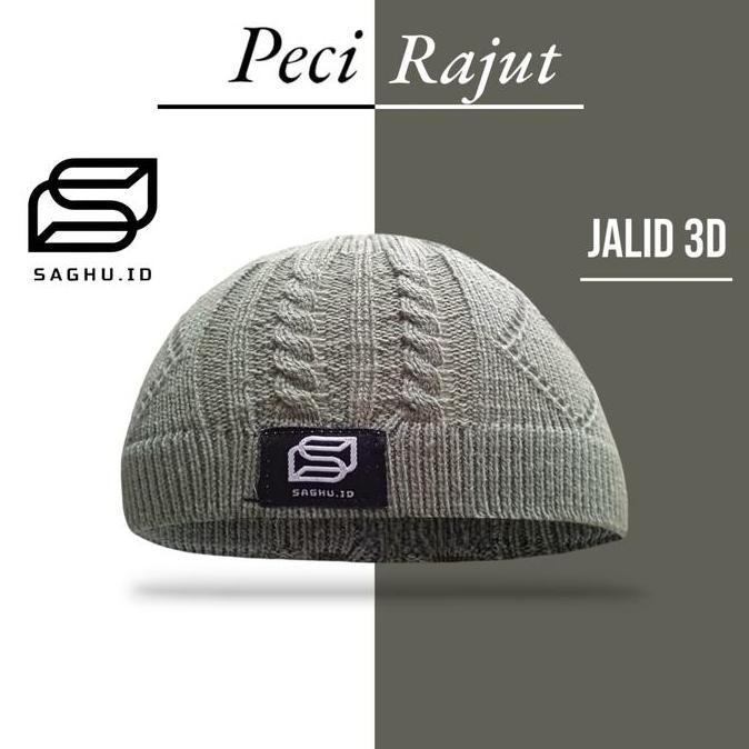 Clothes- Peci Jalid3D Rajut Handmade Tebal Beanie Pria Dewasa Saghu.Id Muslim Kopiah Songkok Motif H