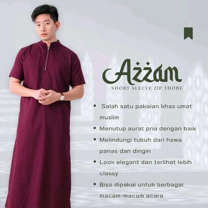 Clothes- Millenial Studio Azzam Jubah Pria Slimfit Gamis Lengan Pendek Halfzip Thobe Sanvanina Bahan