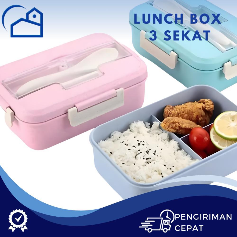 HOT PRODUCT HOMESTATION - GROSIR Lunch Box Set Kotak Makan Bekal 1L Free Sendok Garpu Set 31003 NO B