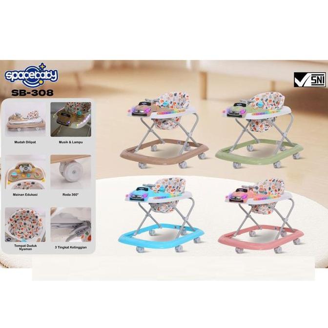SAFRINAAAA5 - SPACEBABY BABY WALKER SB-308 CAR ADA MUSIK & LAMPU DILENGKAPI MAINAN EDUKATIF RODA 360