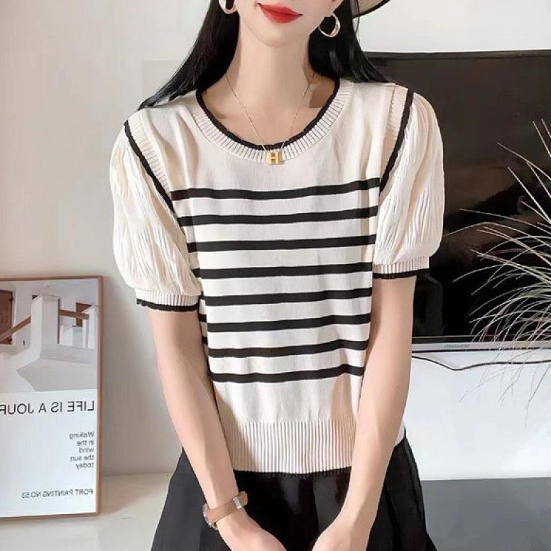COD- Atasan Wanita Lengan Pendek Balon - Atasan Knit Oneck Lengan Pendek (A329) - Atasan Wanita
