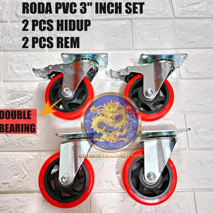 1 Set Roda 3" Inch / Roda 3" Inch 2 Hidup, 2 Rem Terbaru 