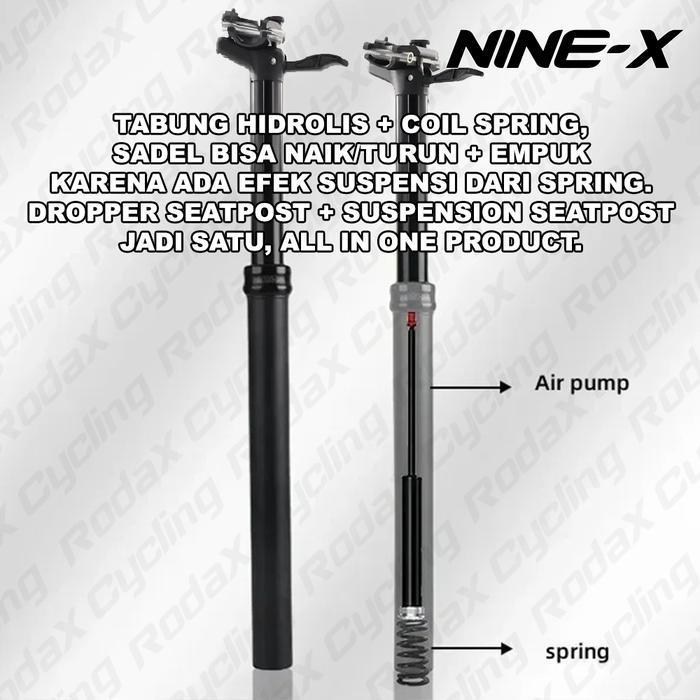Nine-X Dropper 27,2 Seatpost + Suspension HybridMode Setpost Hidrolik Tiang Sadel Empuk Suspension S