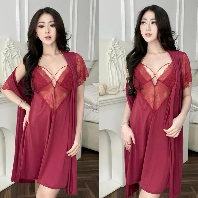 BELI Set Lingerie Kimono Elegan Wanita Baju Tidur Seksi Premium Baju Kimono Dress Bahan Dingin Halus