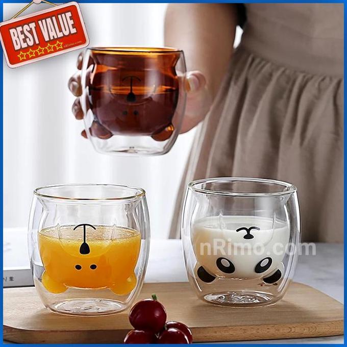 Gelas Kaca Unik Lucu Gelas Kopi Double Wall Anti Panas 230ml 250ml