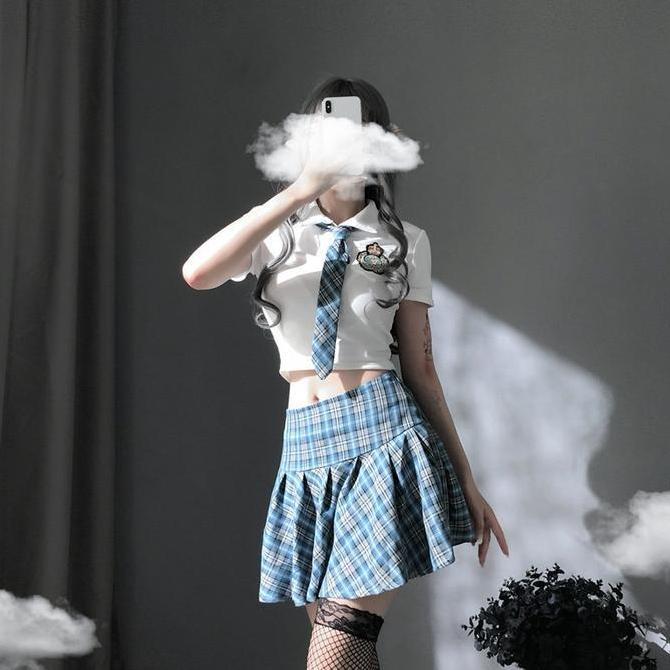 Ikapp99 - MyladySeragam Sekolah Korea Biru Baju Uniform Setelan Student Dress Kotak-Kotak Blue Sama 
