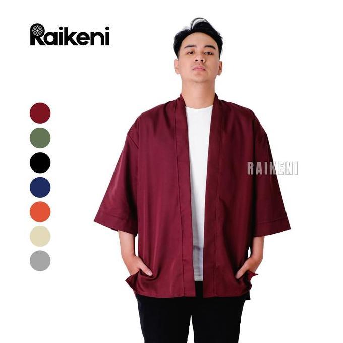 Uomo- Raikeni Kimono Uno | Outer Jepang | Kimono 3/4 Unisex Maroon | Cradigan Jepang | Kimono Pria M