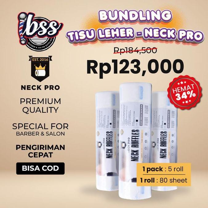 BUNDLING NECK PRO TISU LEHER BARBERSHOP PREMIUM  3 SLOP / TISU LEHER HITAM / TISU LEHER PUTIH / PAKE