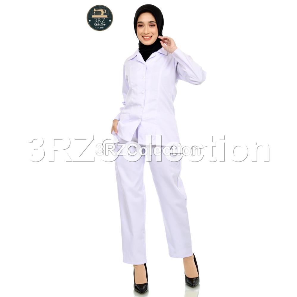 Best Seller Setelan Baju Seragam Putih Perawat Bidan Mahasiswi Blazer Wanita Celana Atau Rok Panjang
