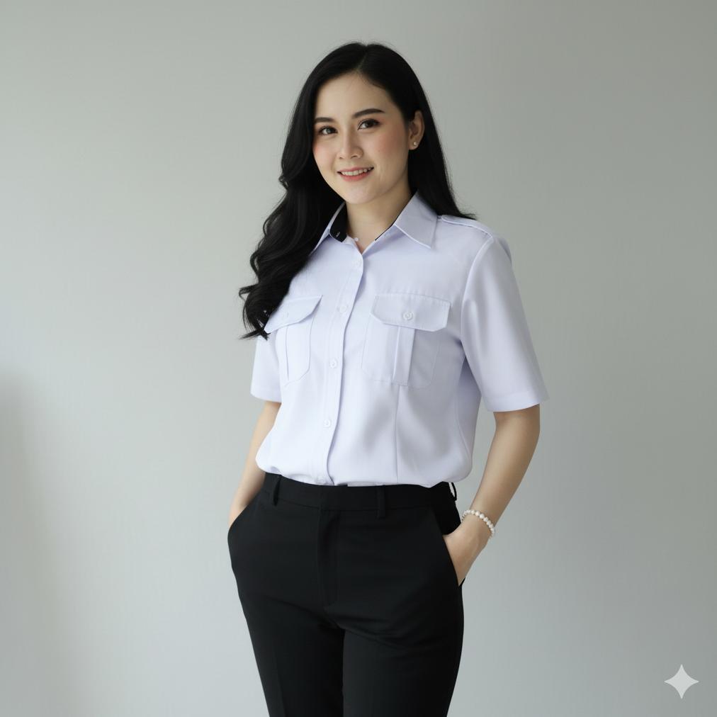 Premium Baju Dinas Harian Pdh Putih Wanita Lengan Pendek Seragam Pns Putih Wanita Kemeja Pdh Putih P
