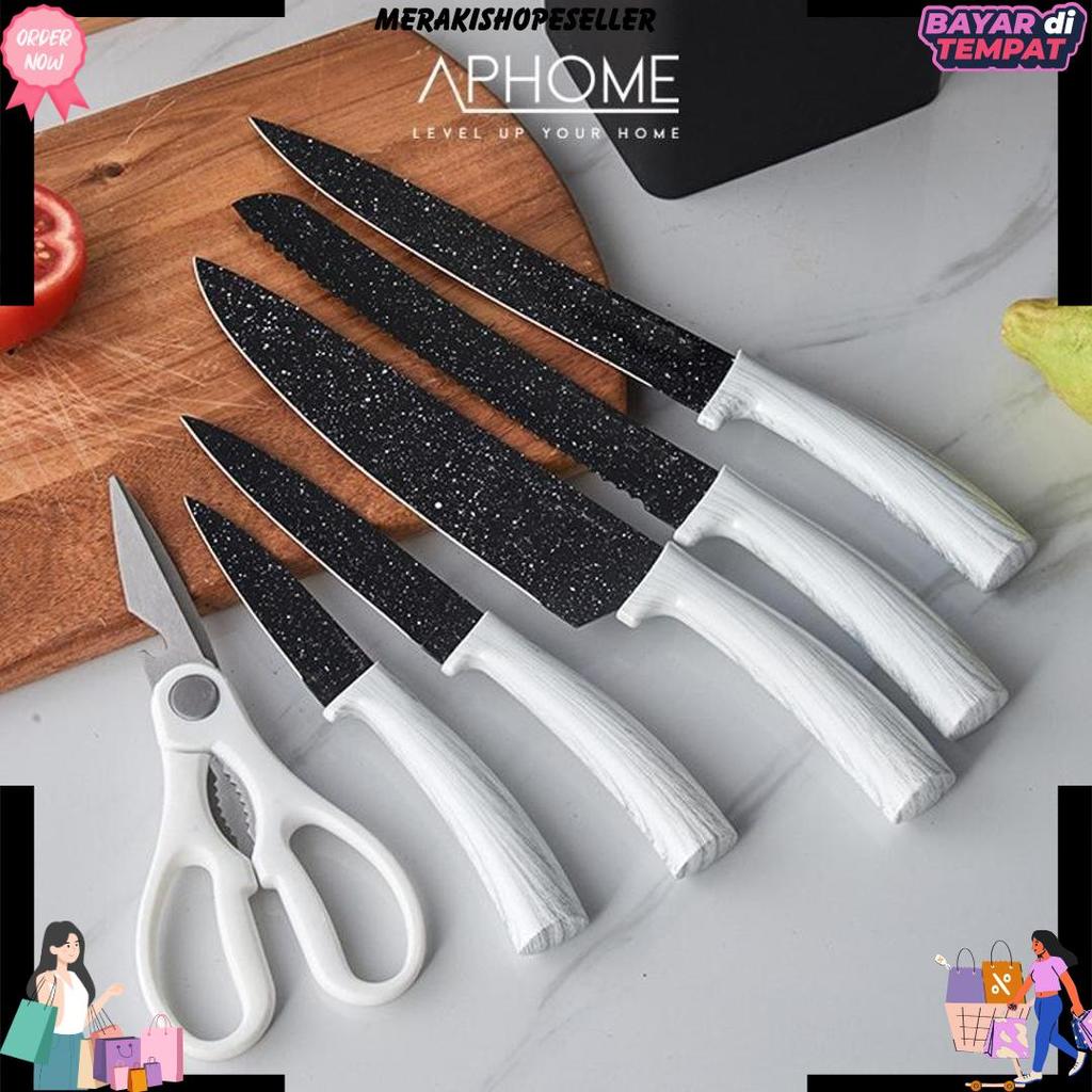 Aphome Pisau Dapur Set 7In1 Knife Set Kitchen Knife Set Gunting Dapur Dengan Rak Holder Pisau Enji M