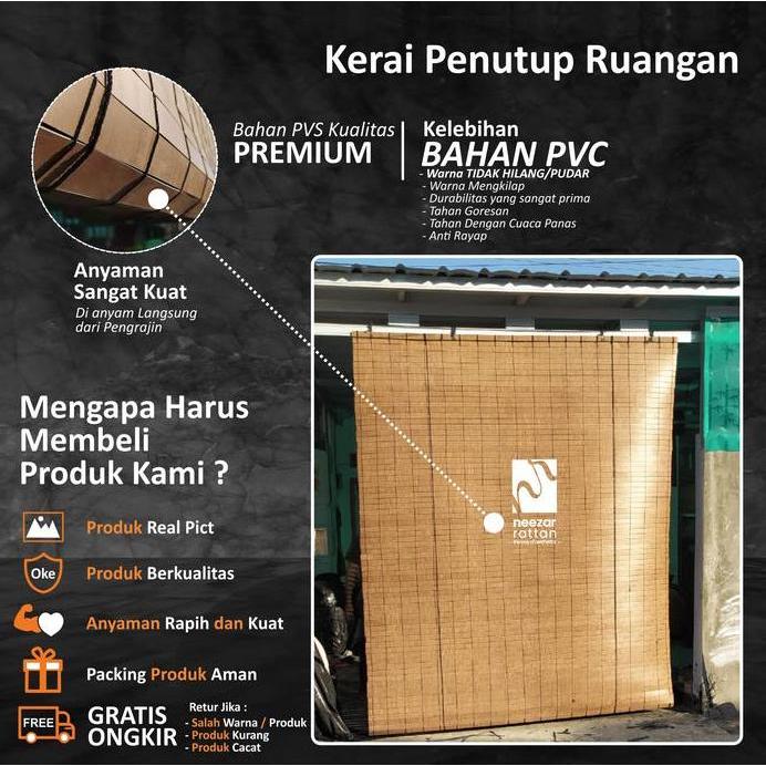 Tirai kerai jendela hujan kamar mandi outdoor pintu rumah 230x270 cm